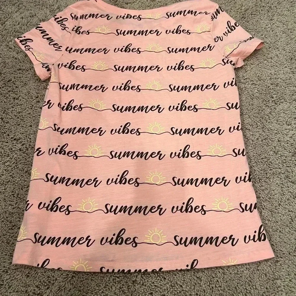 Justice girls 12 summer vibes pink black sun writing tee shirt